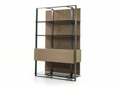 UNIQUE - Open metal bookcase with glass shelves and textile back _ Frigerio