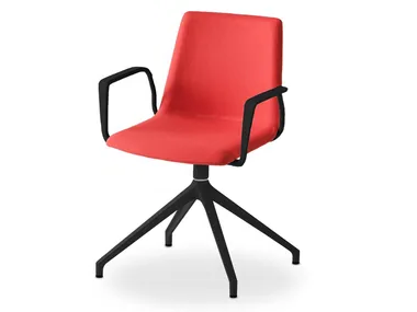 AKAMI IU BR - Upholstered trestle-based chair with armrests _ GABER