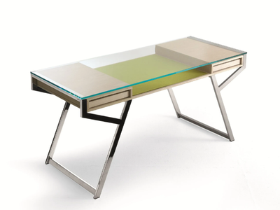 LUÌ - Glass and Stainless Steel secretary desk with drawers _ Gallotti&Radice