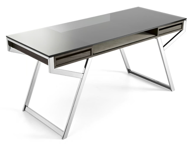 LUÌ - Glass and Stainless Steel writing desk with drawers _ Gallotti&Radice