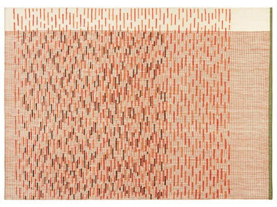 BACKSTITCH BUSY BRICK - Striped rectangular handmade wool rug _ GAN