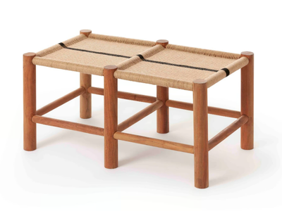 ROOTS DOUBLE STOOL 01 - Double low stool in acacia and jute wood _ GAN