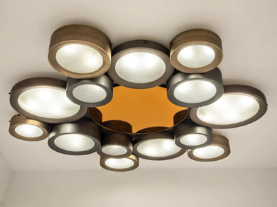 HELIOS 66 - Metal and Murano glass ceiling lamp _ GASPARE ASARO