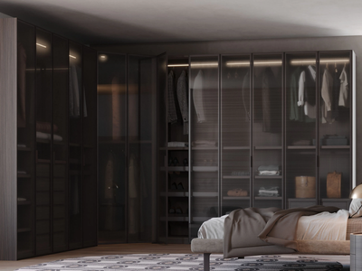OPEN - Corner wooden wardrobe with shoe rack _ Giessegi