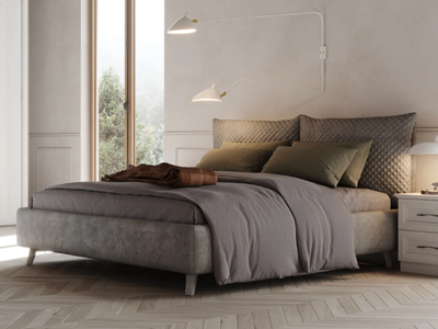 RUSSEL - Leather double bed with upholstered headboard _ Giessegi