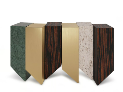 GEODE - Brass, travertine and veneer console table _ Ginger & Jagger