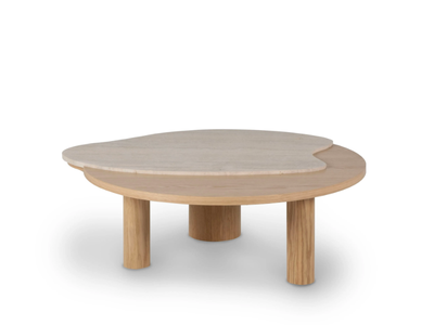 BORDEIRA - Oak and Travertine marble coffee table _ Greenapple
