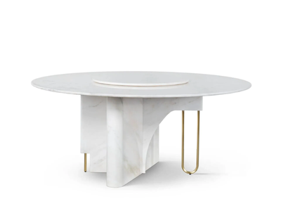 FERREIRINHA - Round Calacatta marble table with Lazy Susan _ Greenapple