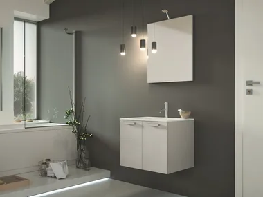 QUB02 - Single wooden vanity unit with integrated washbasin _ Gruppo Geromin