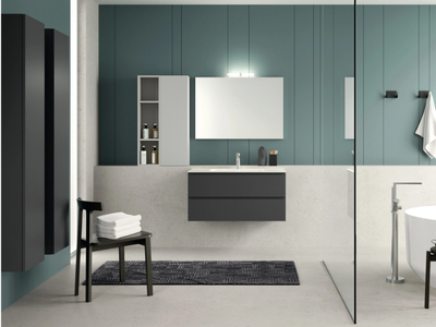 QUB06 - Single wooden vanity unit with integrated washbasin with cabinets _ Gruppo Geromin