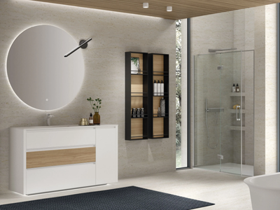 RIVA 05 - Floor-standing wooden vanity unit with integrated washbasin with mirror _ Gruppo Geromin