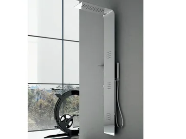 Steel LAMA - Wall-mounted thermostatic steel shower panel with overhead shower _ Gruppo Geromin
