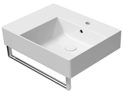 KUBE X 60X47 - Rectangular single ceramic washbasin with towel rail _ GSI ceramica