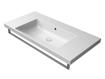NORM 100X50 - Rectangular single ceramic washbasin with towel rail _ GSI ceramica
