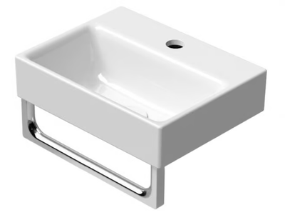 NUBES 36X28 - Rectangular wall-mounted ceramic washbasin with overflow _ GSI ceramica