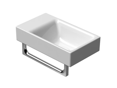 NUBES 40X23 - Rectangular wall-mounted ceramic handrinse basin with towel rail _ GSI ceramica