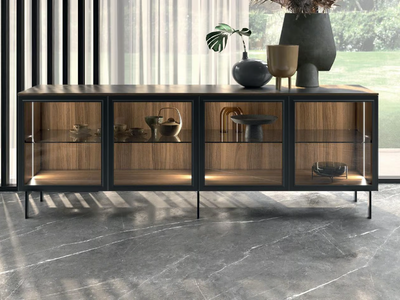 WES - Glass and aluminium sideboard with integrated lighting _ Guzzini & Fontana