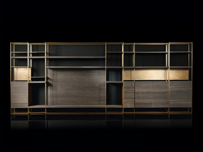 CAGE-C - Freestanding solid wood and brass bookcase _ Henge