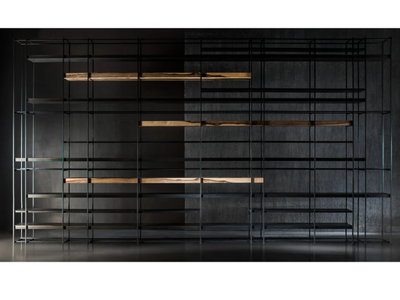 CAGE LAYER - Metal bookcase with wooden shelves _ Henge