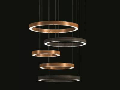 LIGHT 5 RING MULTIMATERIC - LED wooden and brass pendant lamp _ Henge