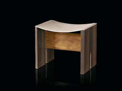RIO - Wooden stool with leather seat and brass details _ Henge