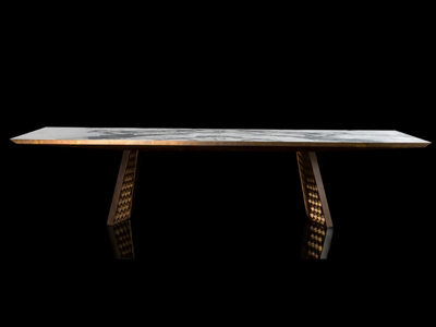 STEALTH - Rectangular table with steel base and marble top _ Henge