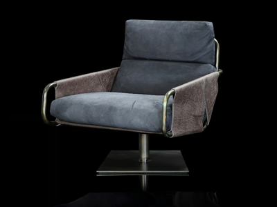 VOYAGE - Swivel leather armchair with armrests _ Henge