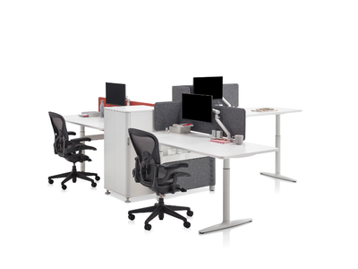 ATLAS OFFICE LANDSCAPE - Height-adjustable sectional office desk with shelves _ Herman Miller