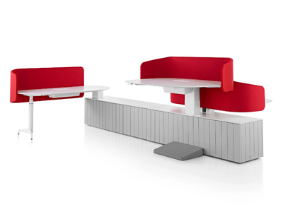 LOCALE - Height-adjustable sectional office desk with shelves _ Herman Miller
