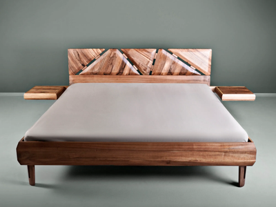 MISTA - Solid wood double bed with integrated nightstands _ HOOKL und STOOL