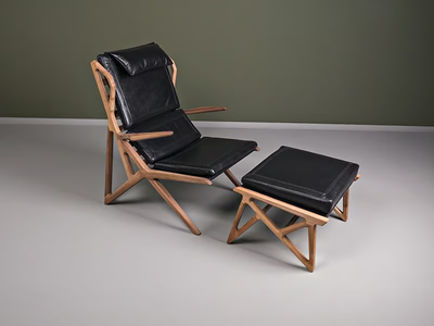 TRIANGLE - Leather armchair with footstool with armrests _ HOOKL und STOOL