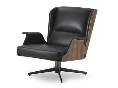 GARBO - Swivel leather and wood armchair with armrests _ i 4 Mariani