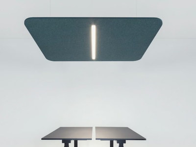 AGNES - Recycled plastic acoustic ceiling clouds with Integrated Lighting _ IMPACT ACOUSTIC®