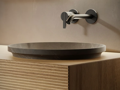 ARC - Semi-inset round marble washbasin _ INBANI