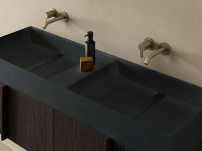 PARAL - Countertop double rectangular Cementsolid washbasin _ INBANI