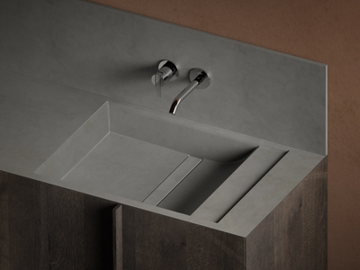 PARAL - Rectangular Cementsolid washbasin with integrated countertop _ INBANI