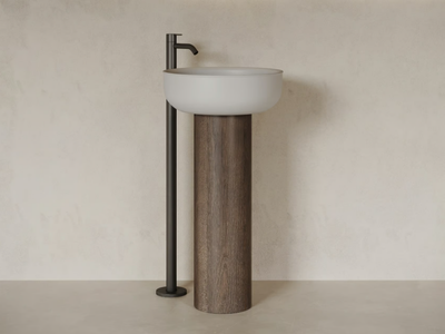 PRIME FREESTANDING - Freestanding round single Solid Surface and wooden washbasin _ INBANI
