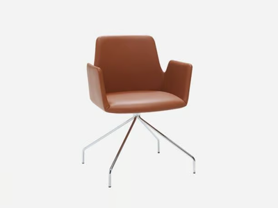 ALTEA - Trestle-based swivel leather chair with armrests _ INCLASS