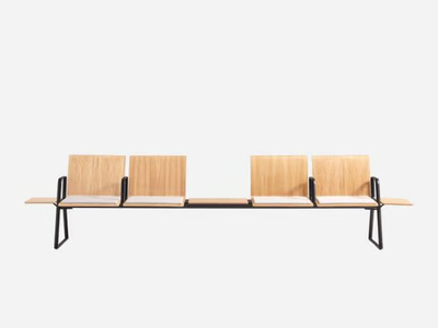 LIN WOOD - Freestanding oak beam seating with armrests _ INCLASS