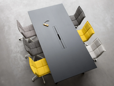 LAB - Rectangular wooden meeting table with cable management _ Inno