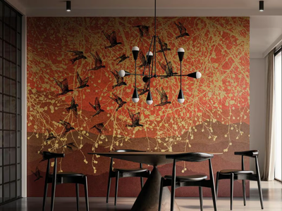 RED MOUNTAIN - Landscape gold leaf wallpaper _ Instabilelab
