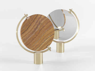 NAIA - Swivel marble table mirror and brass base _ JCP UNIVERSE