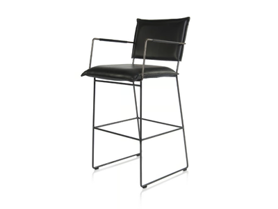 NORMAN - Sled base high leather stool with armrests _ Jess