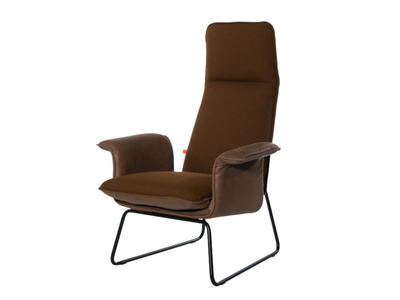 ORIGAMI - Sled base fabric and leather armchair with armrests _ Jess