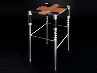 CORD COUNTER STOOL - Aluminium and leather stool with footrest _ Jover+Valls