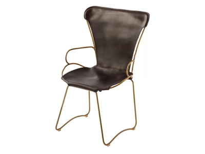 HUG - Sled base tanned leather and steel chair with armrests _ Jover+Valls
