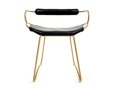 HUG - Sled base tanned leather and steel chair with armrests _ Jover+Valls