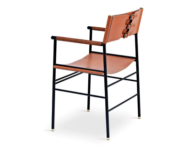 REPOSE - Tanned leather and steel chair with armrests _ Jover+Valls