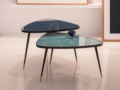 TWIST - Laminated glass coffee table with black iron profile _ Jover+Valls