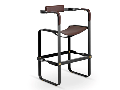 WANDERLUST COUNTER STOOL - Tanned leather and steel stool with back _ Jover+Valls
